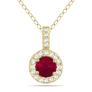 1/2 Carat TW Halo Ruby And Diamond Pendant in 10K Yellow Gold- GPD50662RB