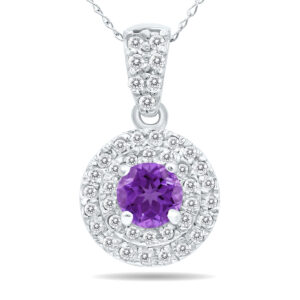 3/4 Carat TW Double Halo Amethyst And Diamond Pendant in 10K White Gold- GPD51193AM