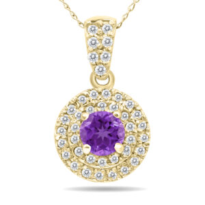 3/4 Carat TW Double Halo Amethyst And Diamond Pendant in 10K Yellow Gold- GPD51194AM