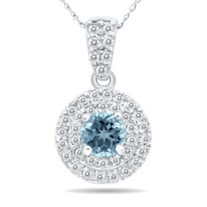 3/4 Carat TW Double Halo Aquamarine And Diamond Pendant in 10K White Gold- GPD51193AQ