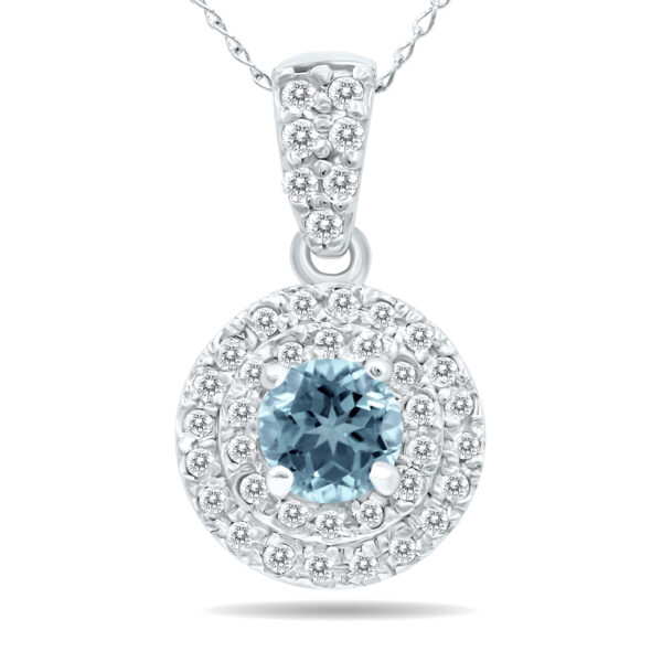 3/4 Carat TW Double Halo Aquamarine And Diamond Pendant in 10K White Gold- GPD51193AQ
