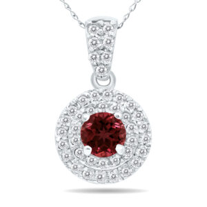 3/4 Carat TW Double Halo Garnet And Diamond Pendant in 10K White Gold- GPD51193GT
