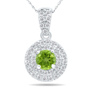 3/4 Carat TW Double Halo Peridot And Diamond Pendant in 10K White Gold- GPD51193PD