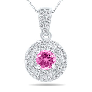 3/4 Carat TW Double Halo Pink Topaz And Diamond Pendant in 10K White Gold- GPD51193PZ