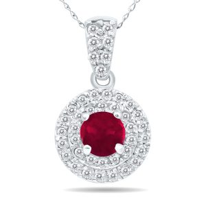 3/4 Carat TW Double Halo Ruby And Diamond Pendant in 10K White Gold- GPD51193RB