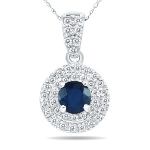 3/4 Carat TW Double Halo Sapphire And Diamond Pendant in 10K White Gold- GPD51193SP