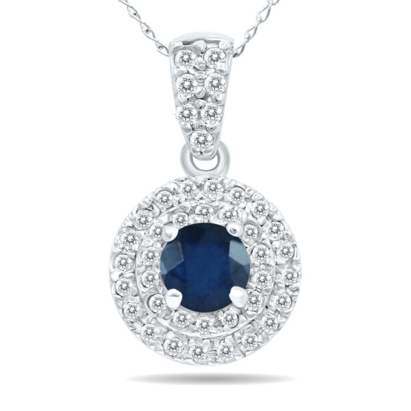 3/4 Carat TW Double Halo Sapphire And Diamond Pendant in 10K White Gold- GPD51193SP
