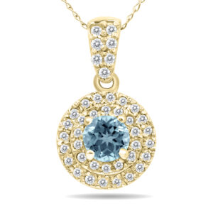 3/4 Carat TW Double Halo Aquamarine And Diamond Pendant in 10K Yellow Gold- GPD51194AQ
