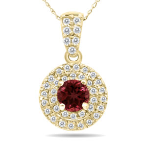 3/4 Carat TW Double Halo Garnet And Diamond Pendant in 10K Yellow Gold- GPD51194GT