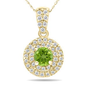 3/4 Carat TW Double Halo Peridot And Diamond Pendant in 10K Yellow Gold- GPD51194PD