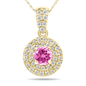 3/4 Carat TW Double Halo Pink Topaz And Diamond Pendant in 10K Yellow Gold- GPD51194PZ
