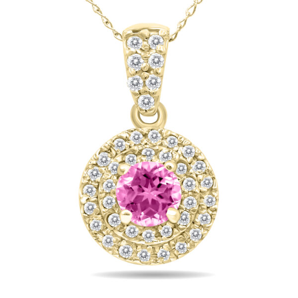 3/4 Carat TW Double Halo Pink Topaz And Diamond Pendant in 10K Yellow Gold- GPD51194PZ