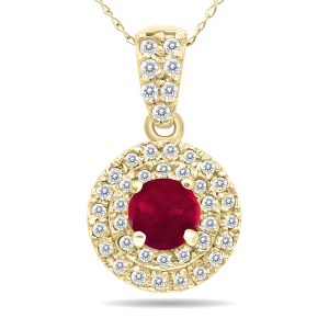 3/4 Carat TW Double Halo Ruby And Diamond Pendant in 10K Yellow Gold- GPD51194RB