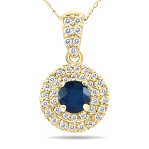 3/4 Carat TW Double Halo Sapphire And Diamond Pendant in 10K Yellow Gold- GPD51194SP
