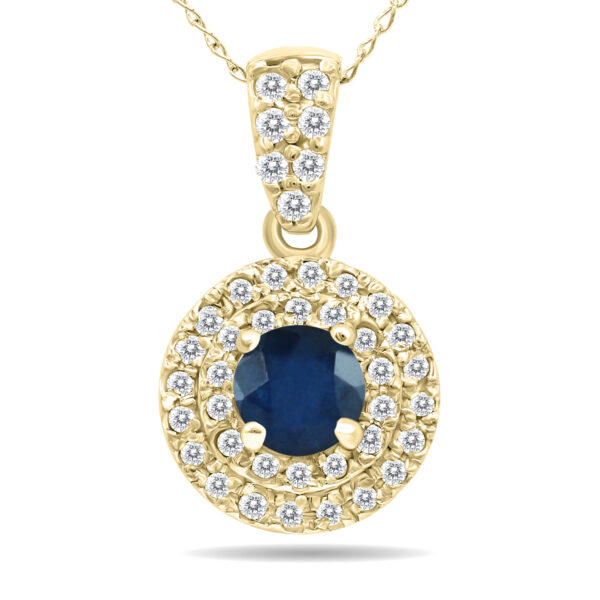 3/4 Carat TW Double Halo Sapphire And Diamond Pendant in 10K Yellow Gold- GPD51194SP
