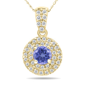 3/4 Carat TW Double Halo Tanzanite And Diamond Pendant in 10K Yellow Gold- GPD51194TZ