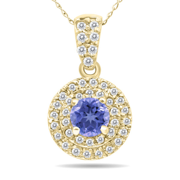 3/4 Carat TW Double Halo Tanzanite And Diamond Pendant in 10K Yellow Gold- GPD51194TZ