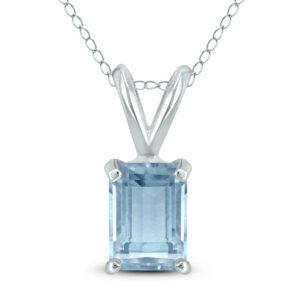 14K White Gold 6x4MM Emerald Shaped Aquamarine Pendant- GPD59037AQ
