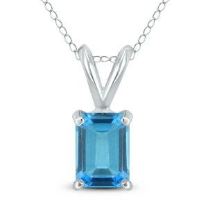 14K White Gold 6x4MM Emerald Shaped Blue Topaz Pendant- GPD59037BT