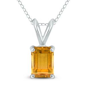 14K White Gold 6x4MM Emerald Shaped Citrine Pendant- GPD59037CT