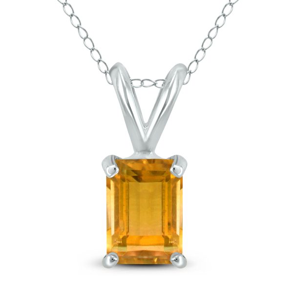 14K White Gold 6x4MM Emerald Shaped Citrine Pendant- GPD59037CT