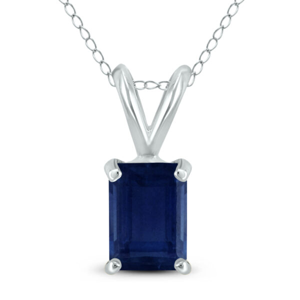 14K White Gold 6x4MM Emerald Shaped Sapphire Pendant- GPD59037SP