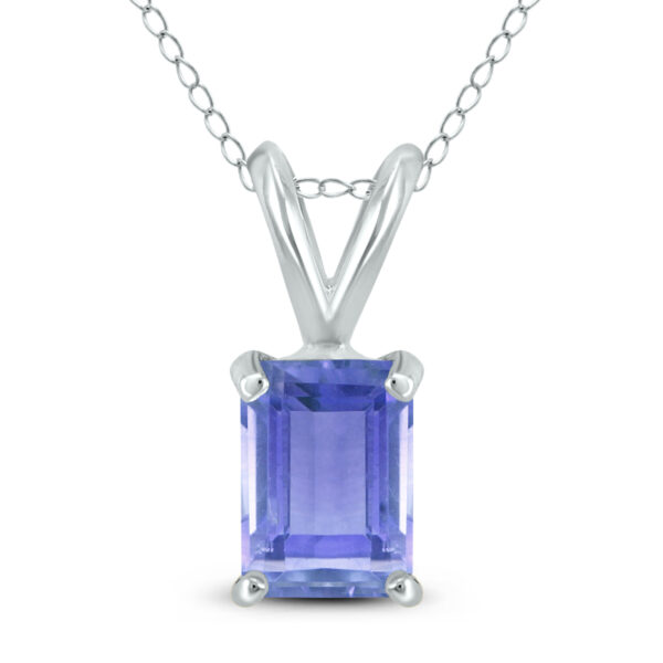 14K White Gold 6x4MM Emerald Shaped Tanzanite Pendant- GPD59037TZ
