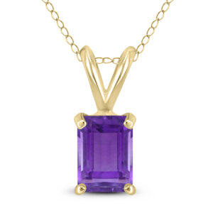 14K Yellow Gold 6x4MM Emerald Shaped Amethyst Pendant- GPD59038AM