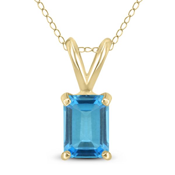 14K Yellow Gold 6x4MM Emerald Shaped Blue Topaz Pendant- GPD59038BT