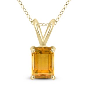 14K Yellow Gold 6x4MM Emerald Shaped Citrine Pendant- GPD59038CT