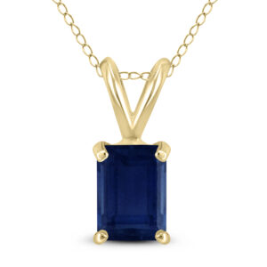 14K Yellow Gold 6x4MM Emerald Shaped Sapphire Pendant- GPD59038SP