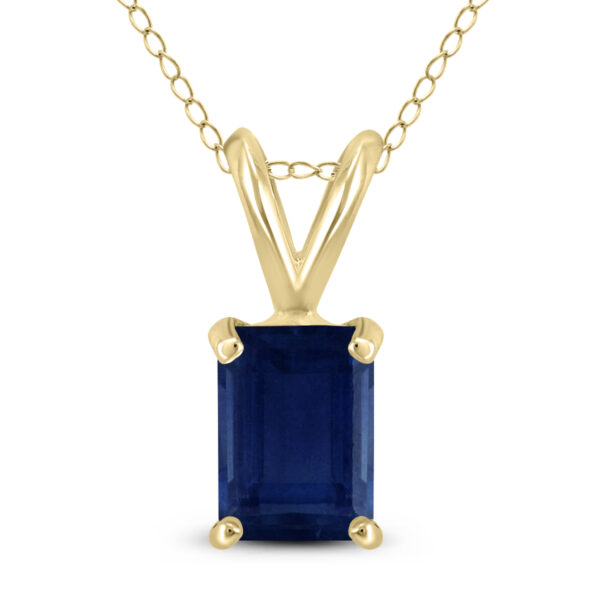 14K Yellow Gold 6x4MM Emerald Shaped Sapphire Pendant- GPD59038SP