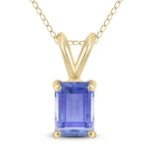 14K Yellow Gold 6x4MM Emerald Shaped Tanzanite Pendant- GPD59038TZ