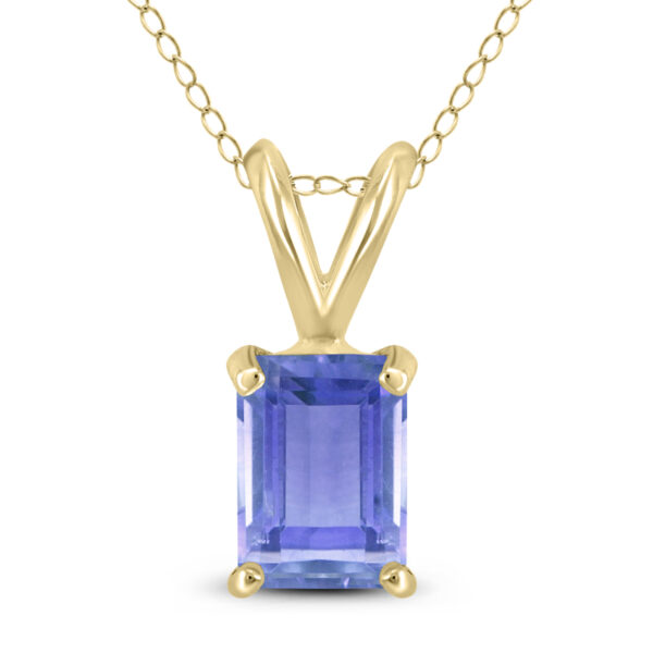 14K Yellow Gold 6x4MM Emerald Shaped Tanzanite Pendant- GPD59038TZ