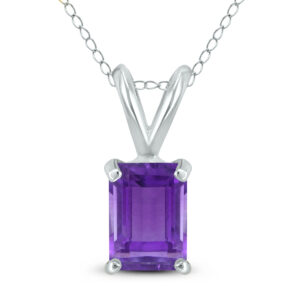 14K White Gold 7x5MM Emerald Shaped Amethyst Pendant- GPD59039AM