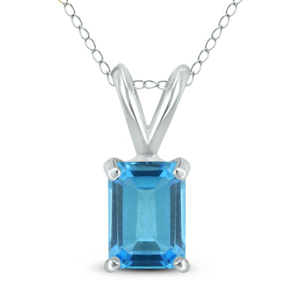 14K White Gold 7x5MM Emerald Shaped Blue Topaz Pendant- GPD59039BT