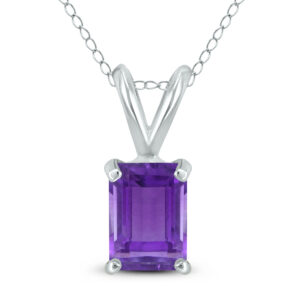 14K White Gold 8x6MM Emerald Shaped Amethyst Pendant- GPD59041AM