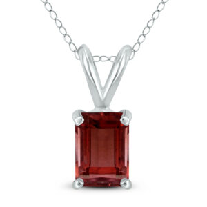 14K White Gold 8x6MM Emerald Shaped Garnet Pendant- GPD59041GT