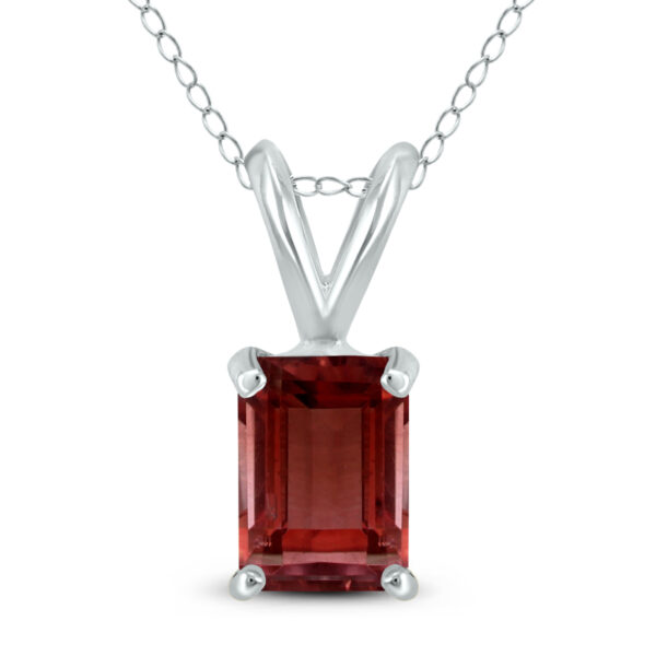 14K White Gold 8x6MM Emerald Shaped Garnet Pendant- GPD59041GT