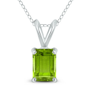 14K White Gold 8x6MM Emerald Shaped Peridot Pendant- GPD59041PD
