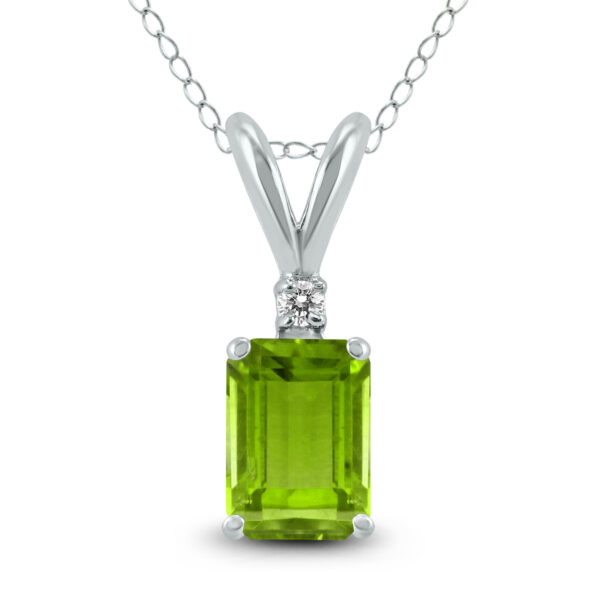 14K White Gold 6x4MM Emerald Shaped Peridot and Diamond Pendant- GPD59043PD