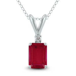 14K White Gold 6x4MM Emerald Shaped Ruby and Diamond Pendant- GPD59043RB