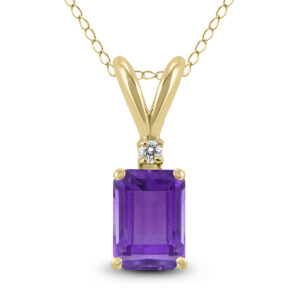 14K Yellow Gold 6x4MM Emerald Shaped Amethyst and Diamond Pendant- GPD59044AM