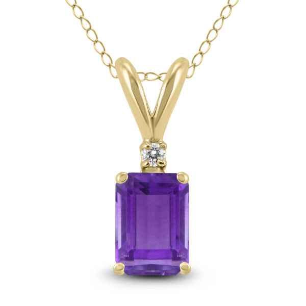 14K Yellow Gold 6x4MM Emerald Shaped Amethyst and Diamond Pendant- GPD59044AM