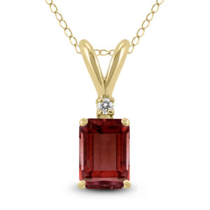 14K Yellow Gold 6x4MM Emerald Shaped Garnet and Diamond Pendant- GPD59044GT