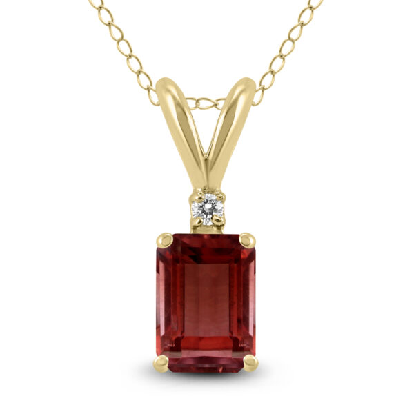 14K Yellow Gold 6x4MM Emerald Shaped Garnet and Diamond Pendant- GPD59044GT