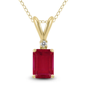 14K Yellow Gold 6x4MM Emerald Shaped Ruby and Diamond Pendant- GPD59044RB