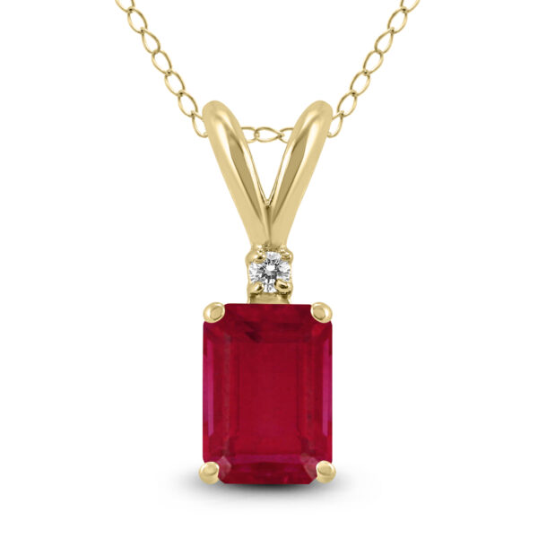 14K Yellow Gold 6x4MM Emerald Shaped Ruby and Diamond Pendant- GPD59044RB