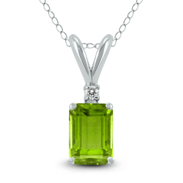 14K White Gold 7x5MM Emerald Shaped Peridot and Diamond Pendant- GPD59045PD