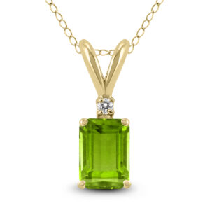 14K Yellow Gold 7x5MM Emerald Shaped Peridot and Diamond Pendant- GPD59046PD